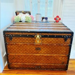 RARE Antique Louis Vuitton Trunk Hand Painted Canvas First Class